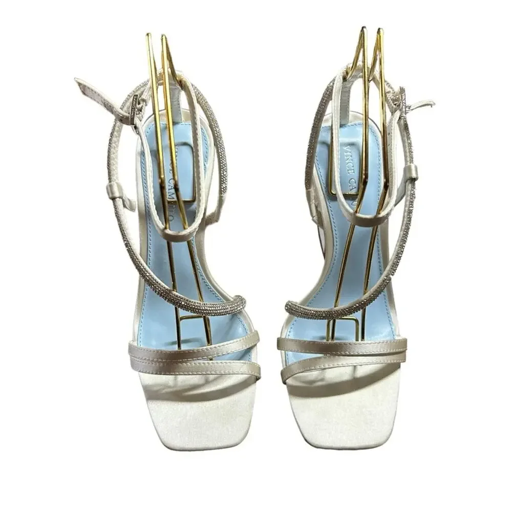 Vince Camuto Kressila Rhinestone Detail Strappy Asymmetrical Flared Heel NEW 7.5